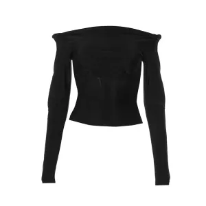 Twisted Hollow Out Off Shoulder Long Sleeve Crop Tops Foe Women Clothing Fall 2024 Fashion Sexy Black T Shirt P85-CI19