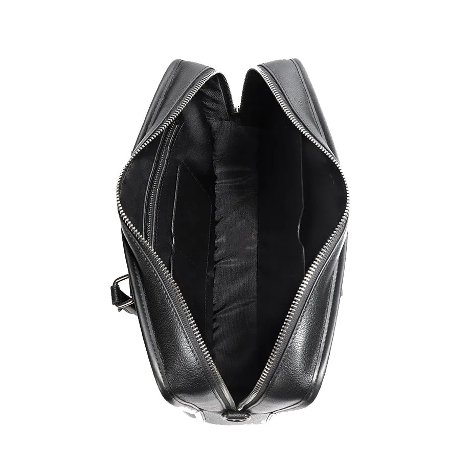 Unisex genuine cowhide leather travel briefcase zip design