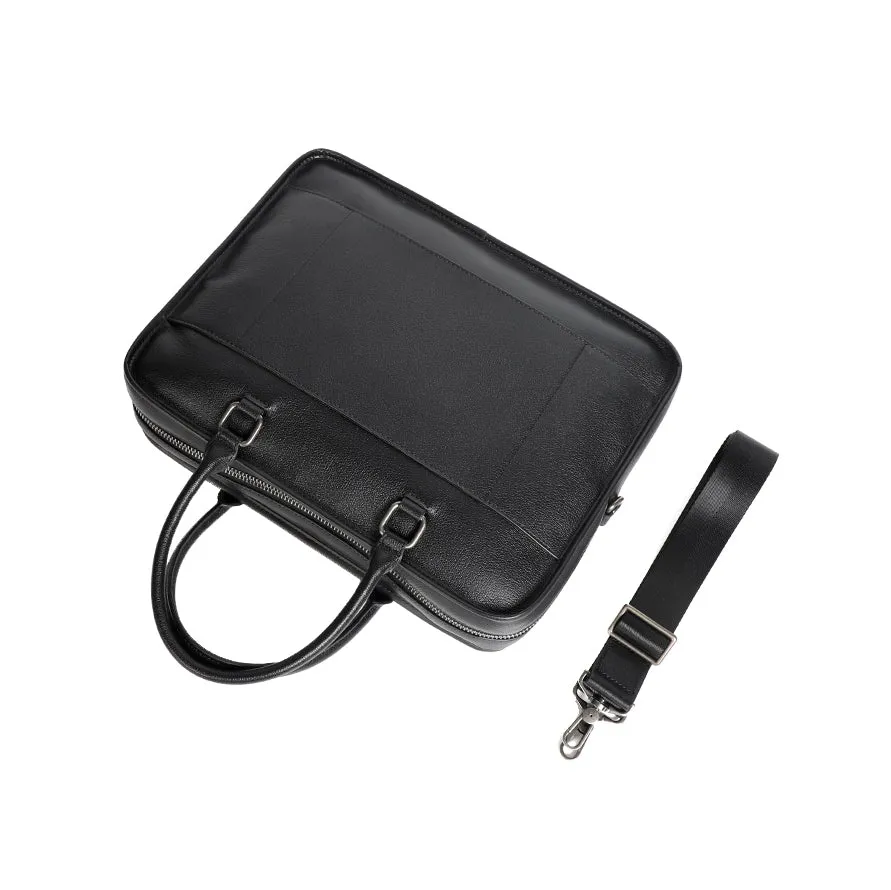 Unisex genuine cowhide leather travel briefcase zip design
