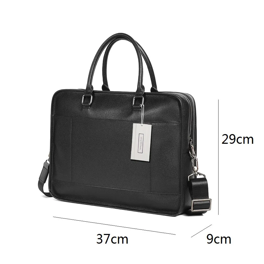 Unisex genuine cowhide leather travel briefcase zip design