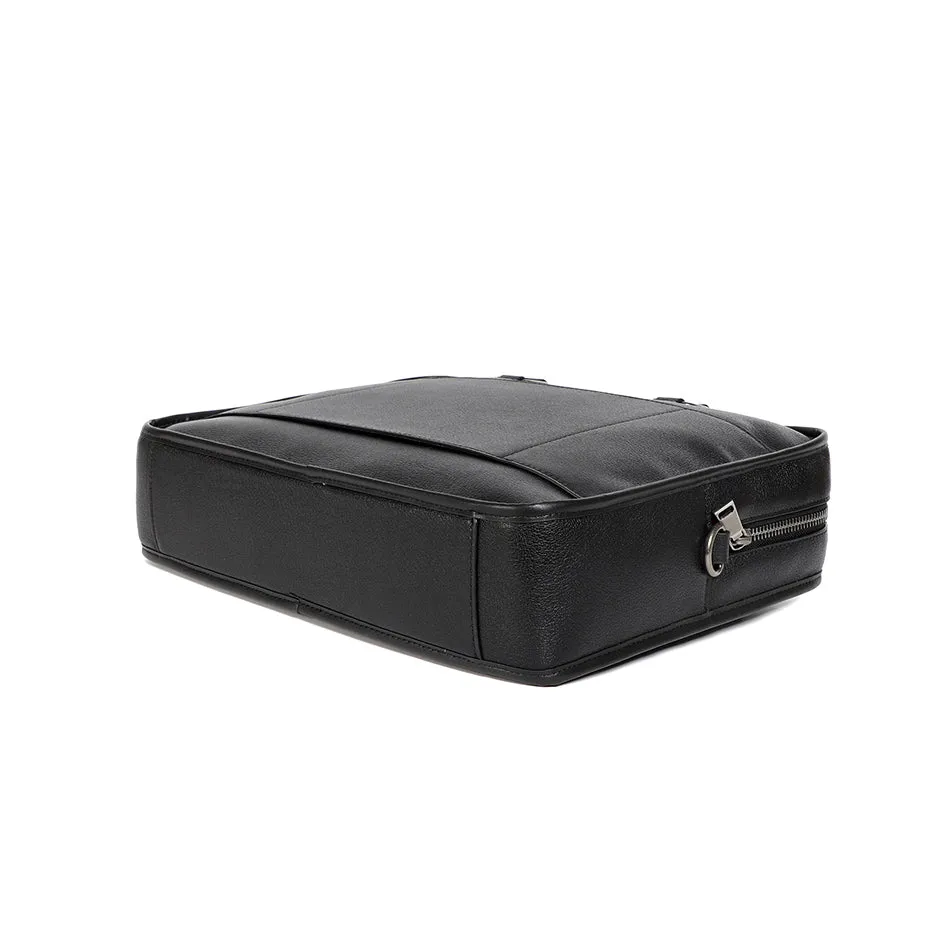 Unisex genuine cowhide leather travel briefcase zip design