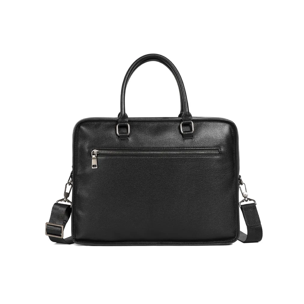 Unisex genuine cowhide leather travel briefcase zip design