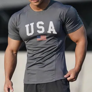 USA FLAG STRETCH ACTIVE DRY-FIT MOISTURE WICKING GRAPHIC TEE