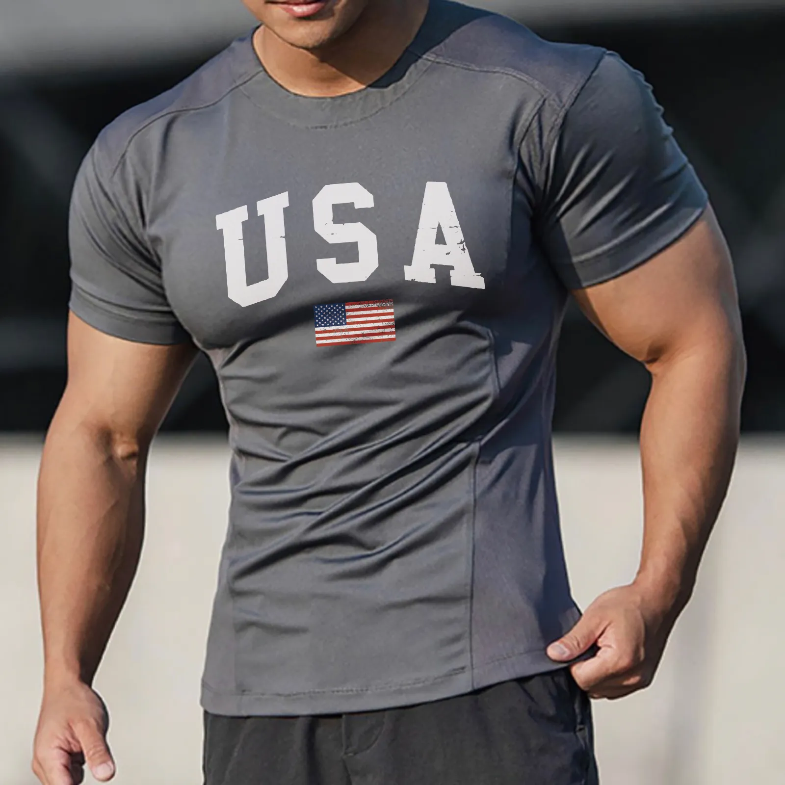USA FLAG STRETCH ACTIVE DRY-FIT MOISTURE WICKING GRAPHIC TEE
