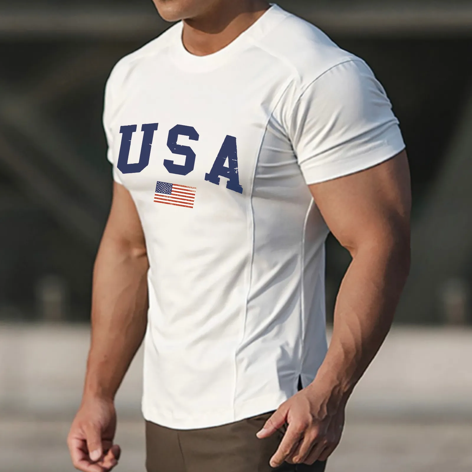 USA FLAG STRETCH ACTIVE DRY-FIT MOISTURE WICKING GRAPHIC TEE