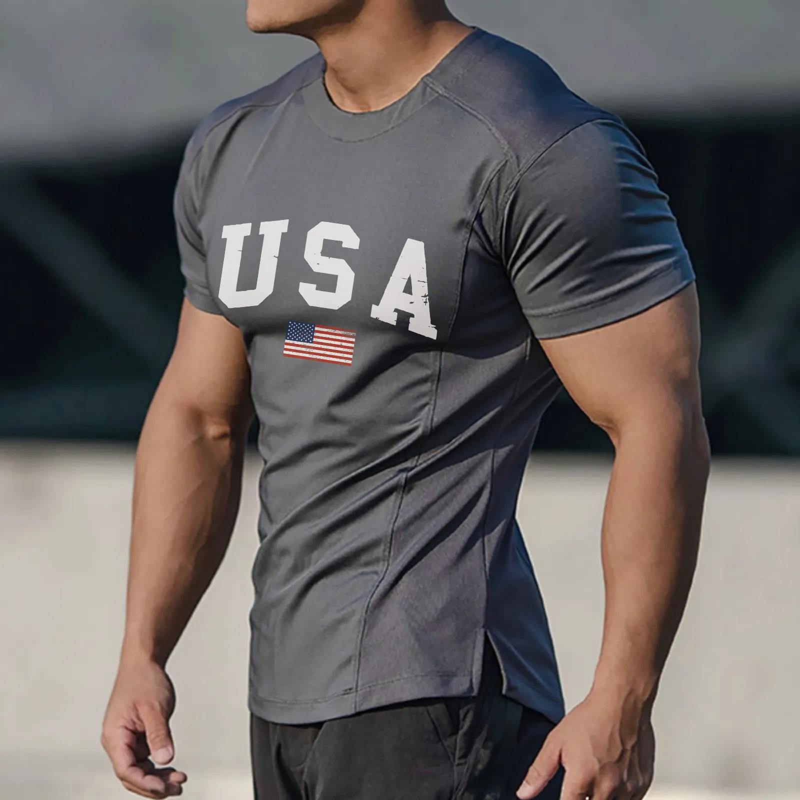 USA FLAG STRETCH ACTIVE DRY-FIT MOISTURE WICKING GRAPHIC TEE
