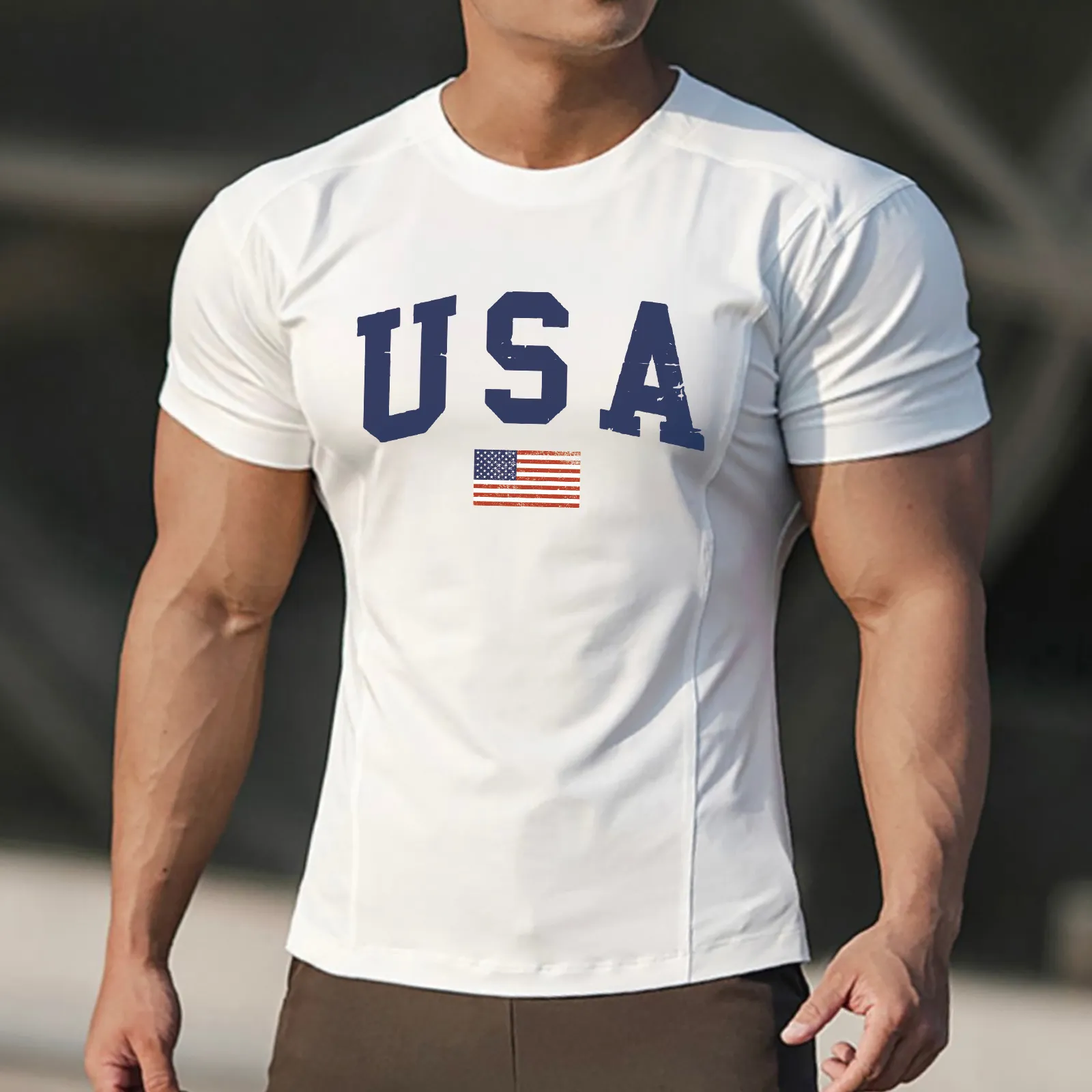 USA FLAG STRETCH ACTIVE DRY-FIT MOISTURE WICKING GRAPHIC TEE
