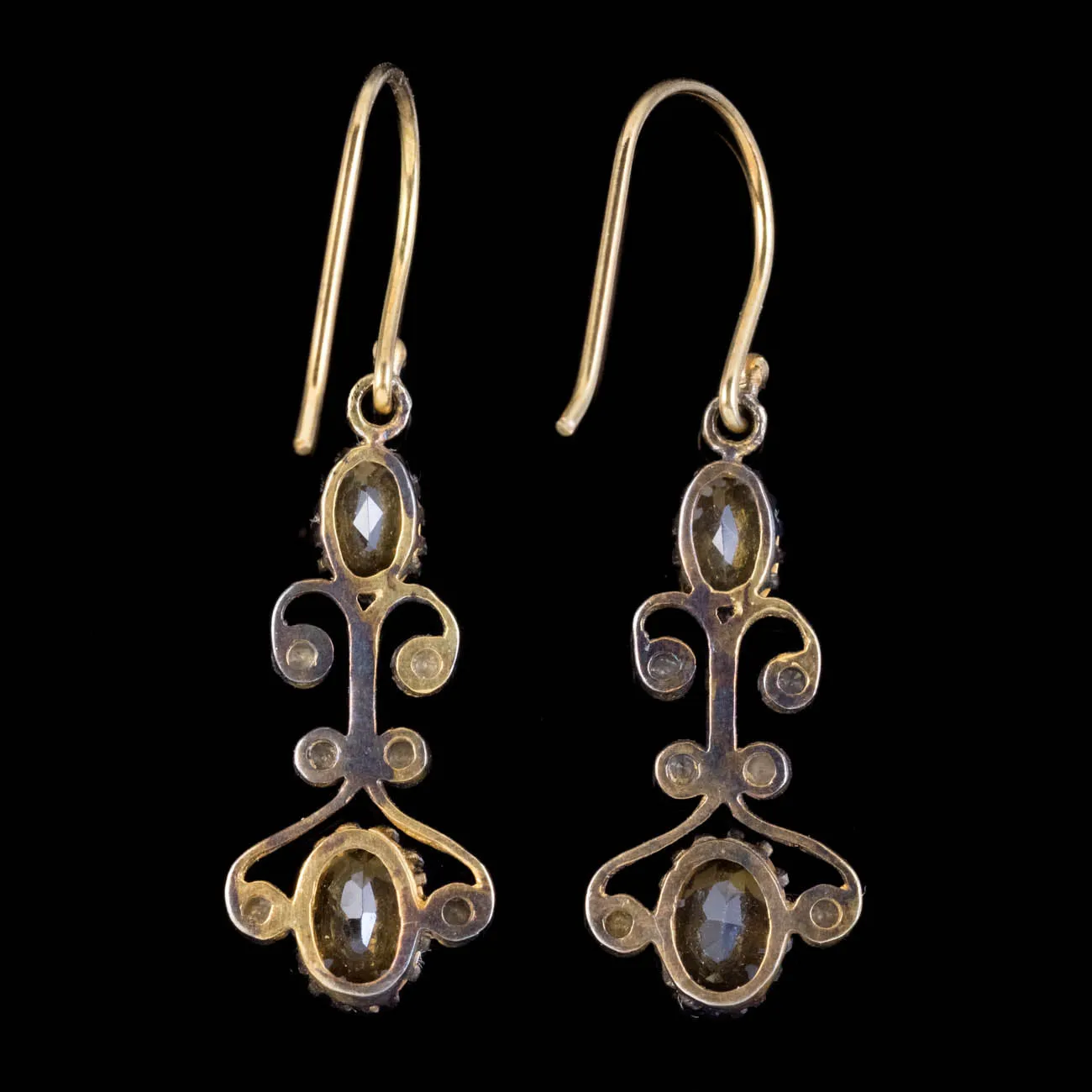 Victorian Style Citrine Diamond Drop Earrings Silver 9Ct Gold
