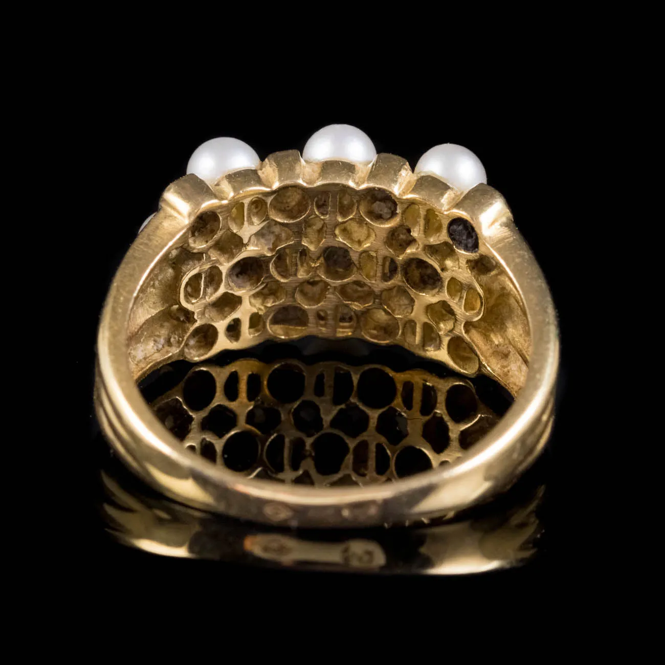 Vintage French Pearl Diamond Cluster Ring 18Ct Gold Circa 1950
