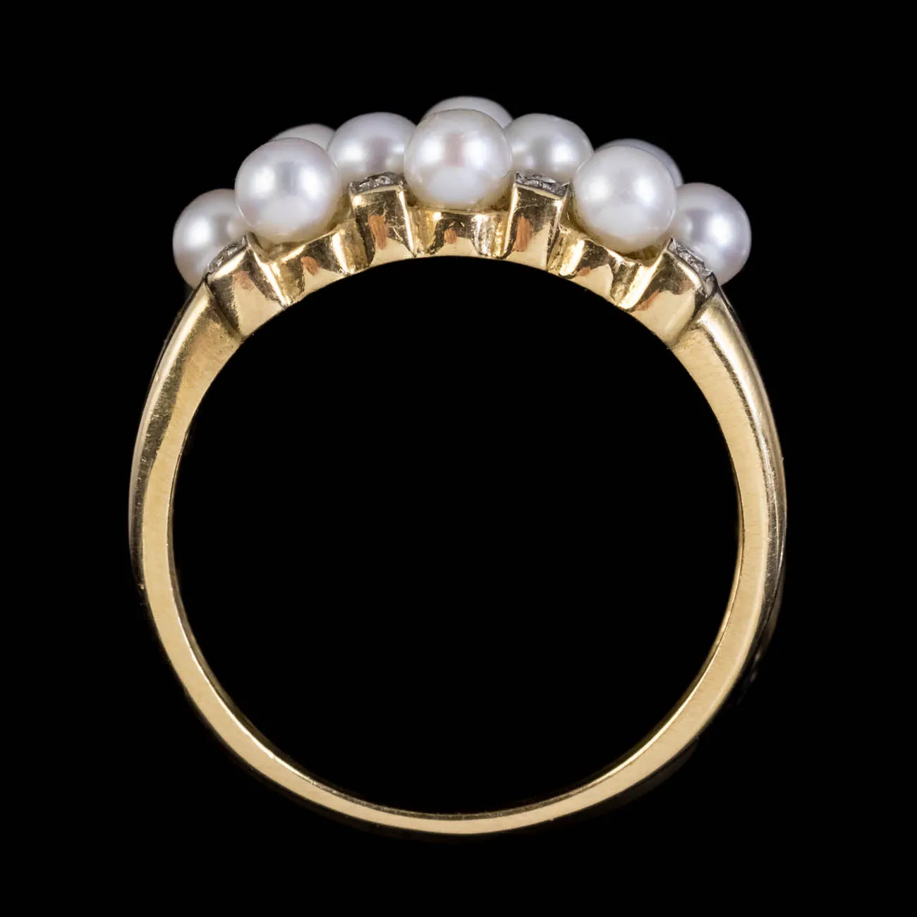 Vintage French Pearl Diamond Cluster Ring 18Ct Gold Circa 1950