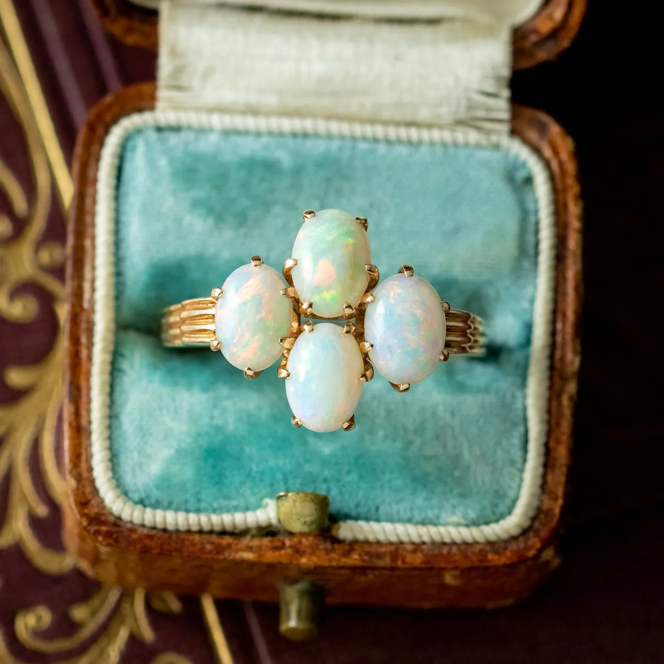 Vintage Opal Cluster Ring 3.6ct Natural Opals