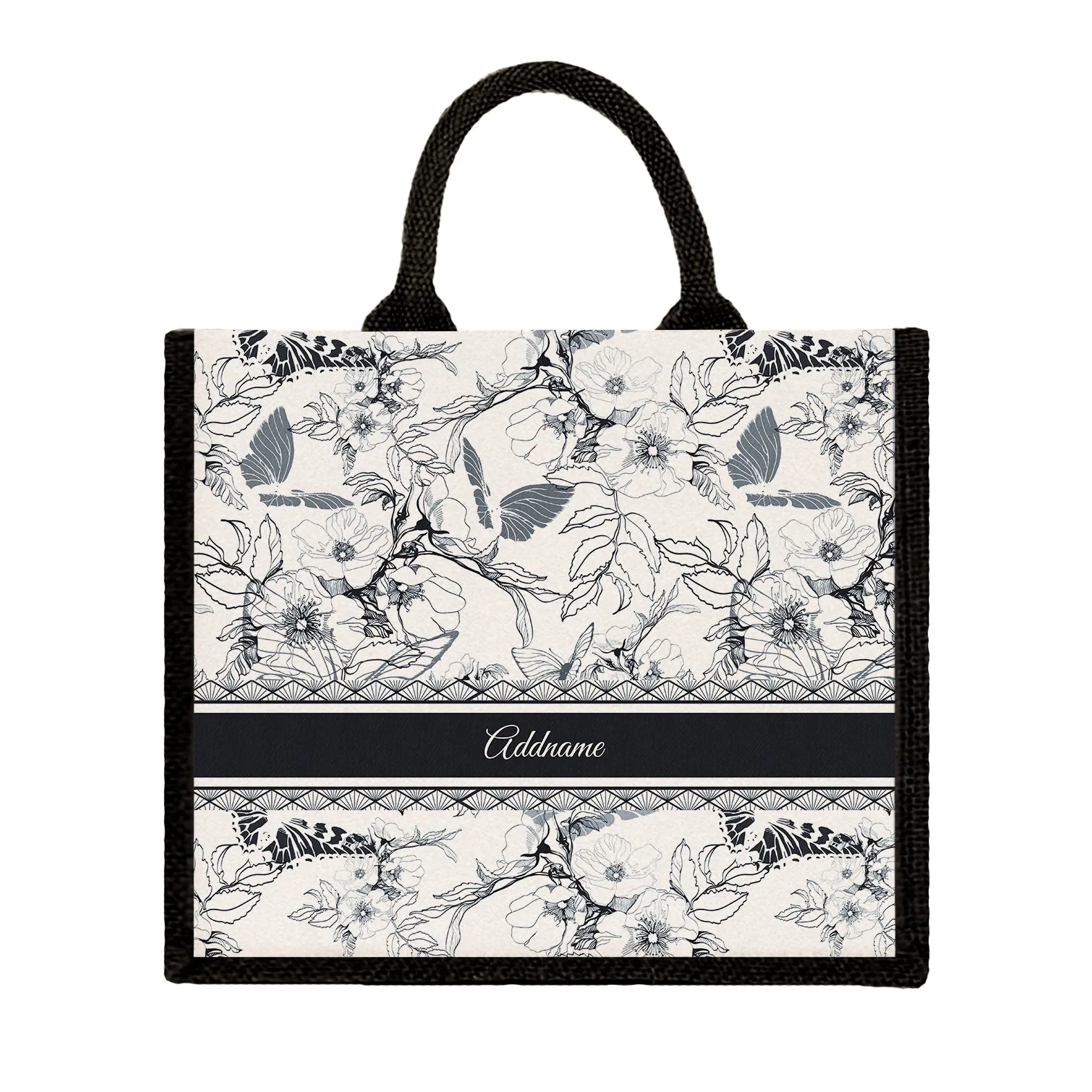 Wild Rose Artline Series Jute Tote Bag [FREE Custom Add Name]