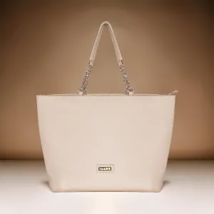 Women's Large Tote Chain Beige Bag| Vegan Leather Ladies Handbag Beige
