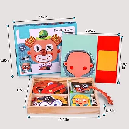 Wooden Multi-functional Facial Features Puzzle Board