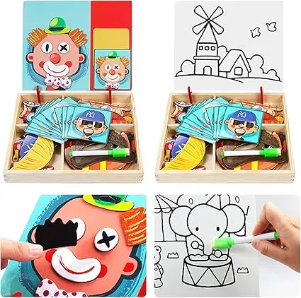 Wooden Multi-functional Facial Features Puzzle Board