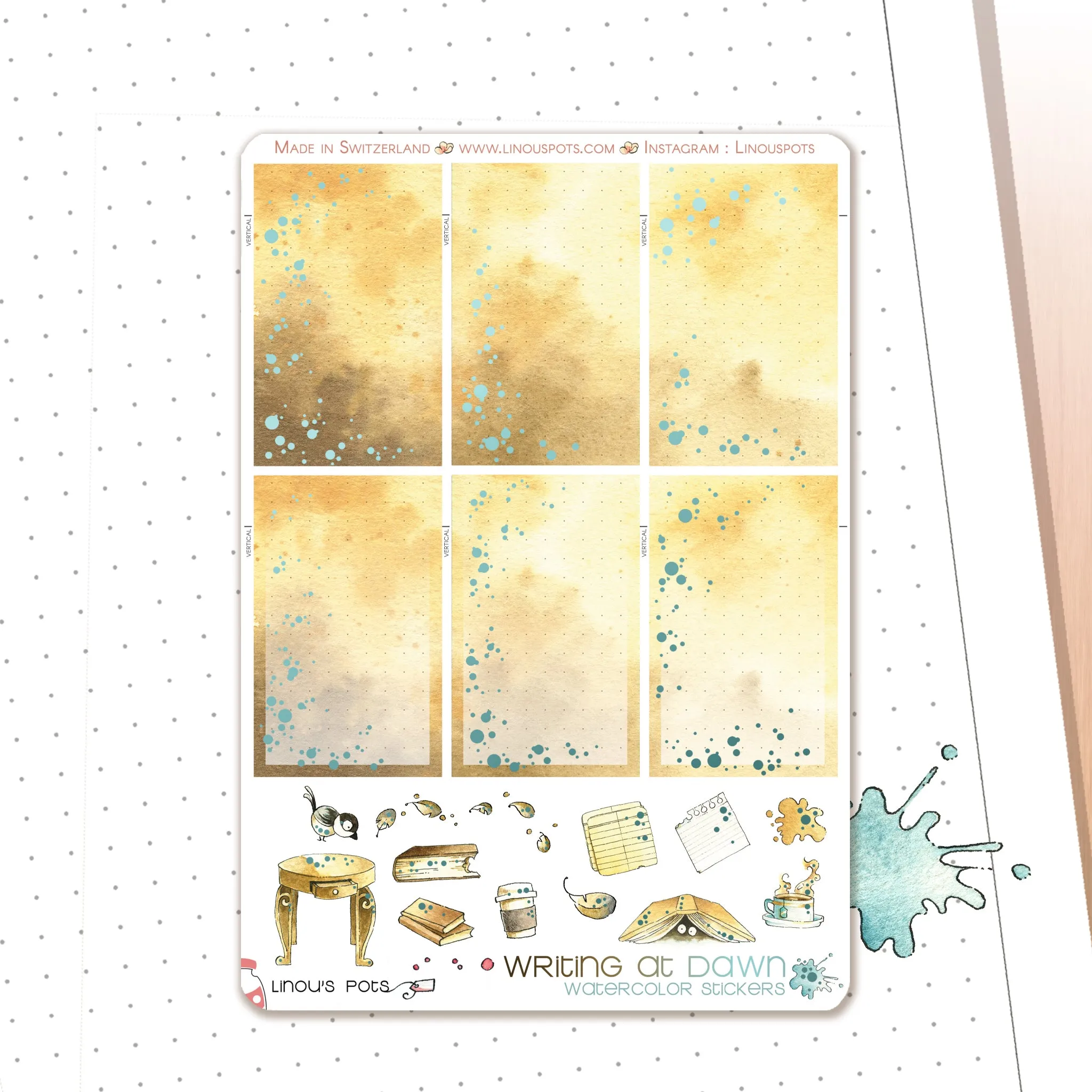Writing At Dawn - Watercolor Planner Stickers - 1,5’’ Fullboxes Brown FOILED ✨