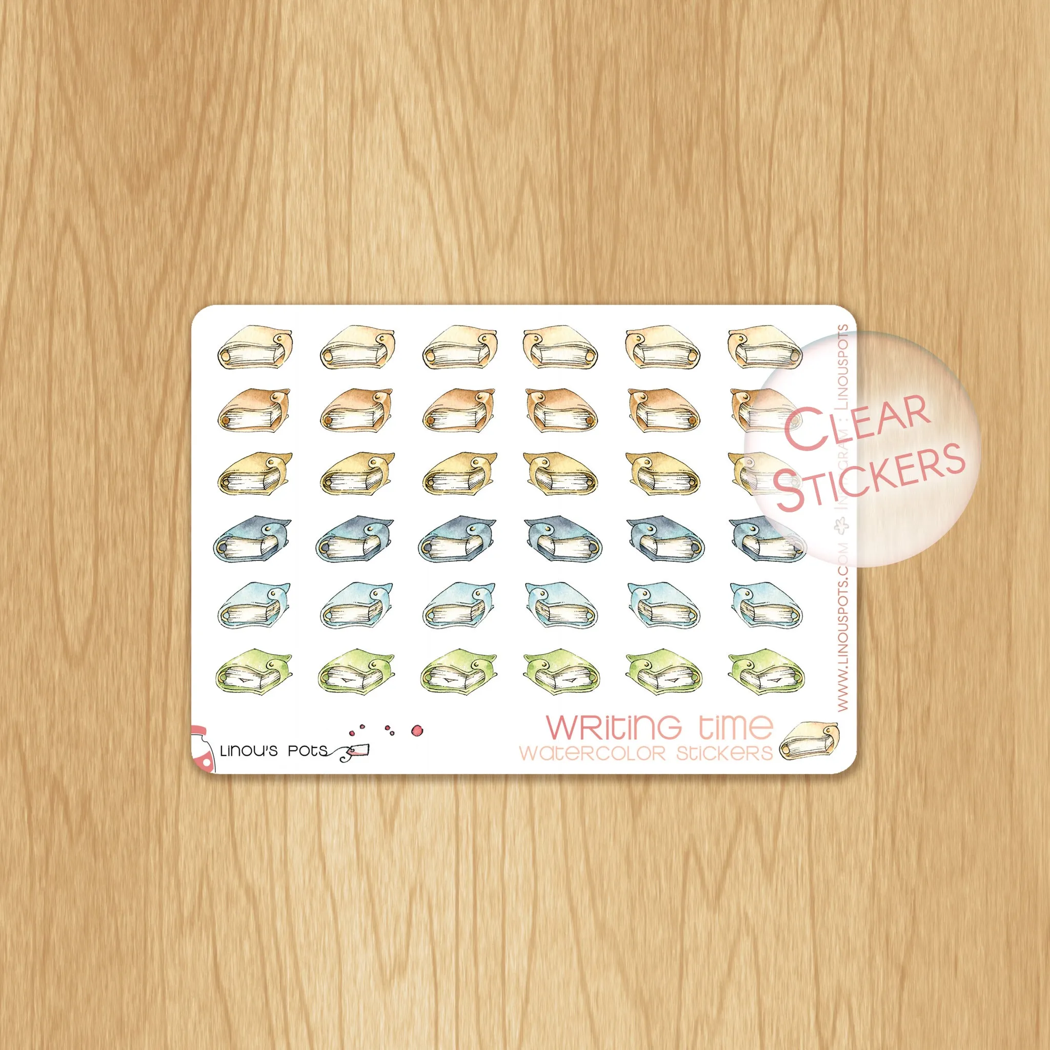 Writing Time - Decorative Watercolor Stickers - Ring Bound Planners