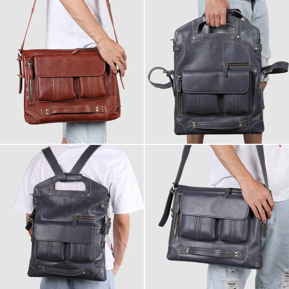YAAGLE Mens  3-in-1 Leather Messenger Bag /Crossbody Bag /Briefcase Case /Vintage Genuine Leather College Backpack YG6388